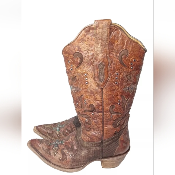 CORRAL Python Crystal Cross Pointed Toe Cowgirl Boots C1104 Women's Size 7.5    - Picture 2 of 15